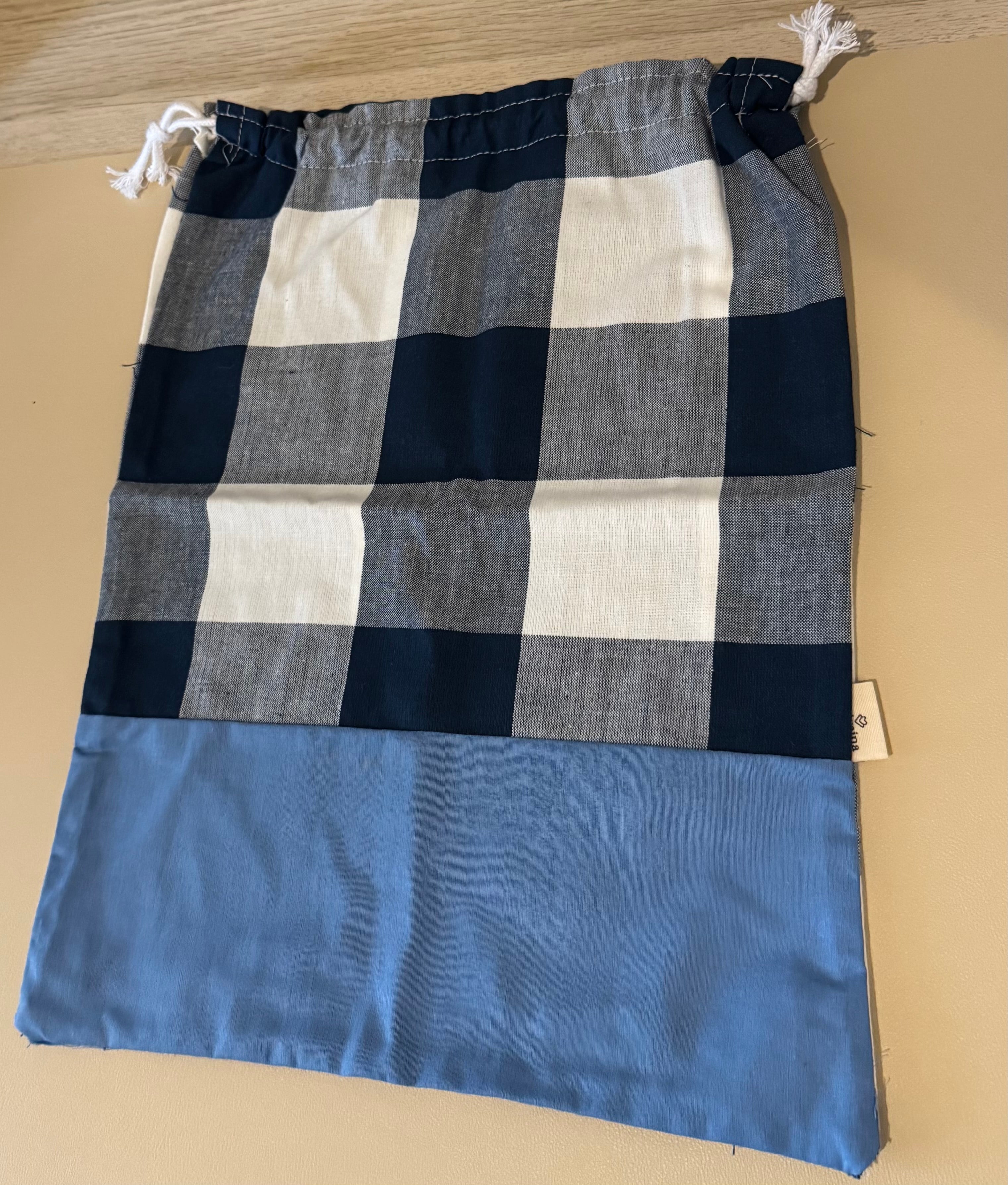 Bolsa vichy azul para muda o merienda (35cm x 27cm)