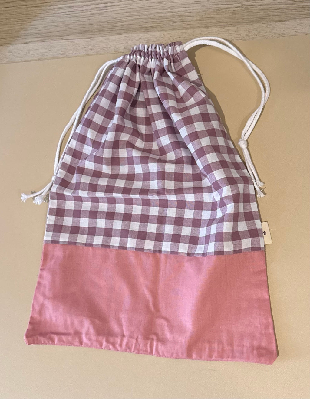 Bolsa vichy rosa para muda o merienda (35cm x 27 cm))