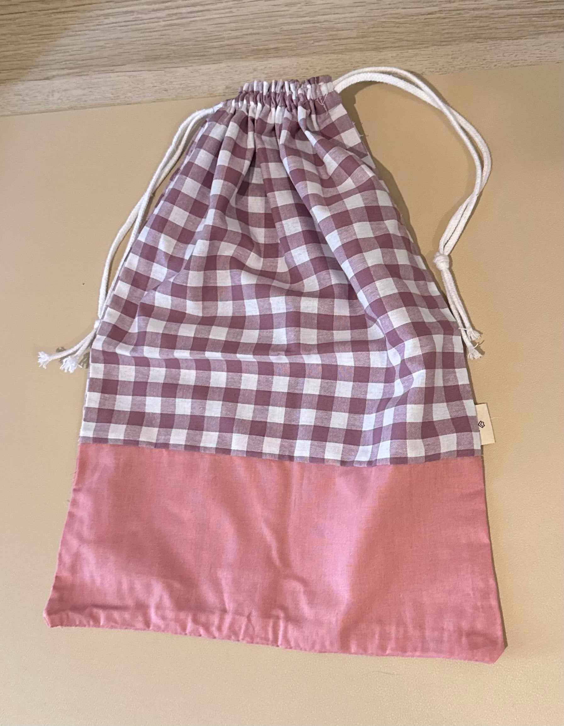 Bolsa vichy rosa para muda o merienda (35cm x 27 cm))