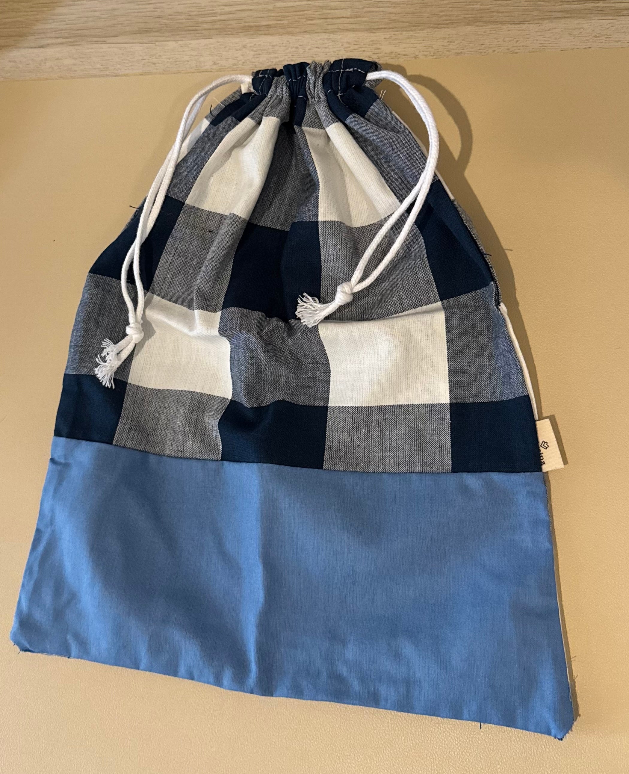 Bolsa vichy azul para muda o merienda (35cm x 27cm)
