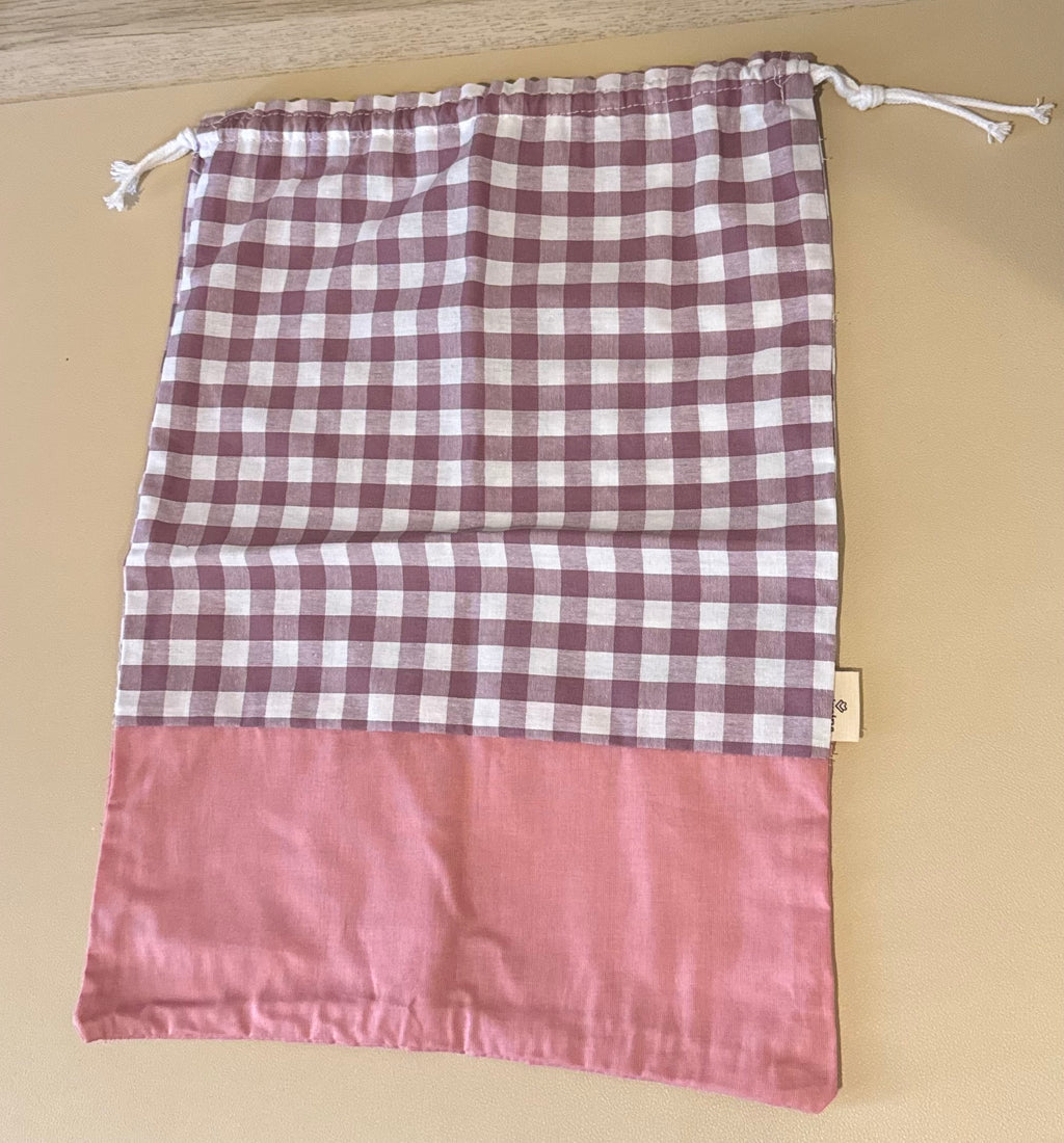 Bolsa vichy rosa para muda o merienda (35cm x 27 cm))