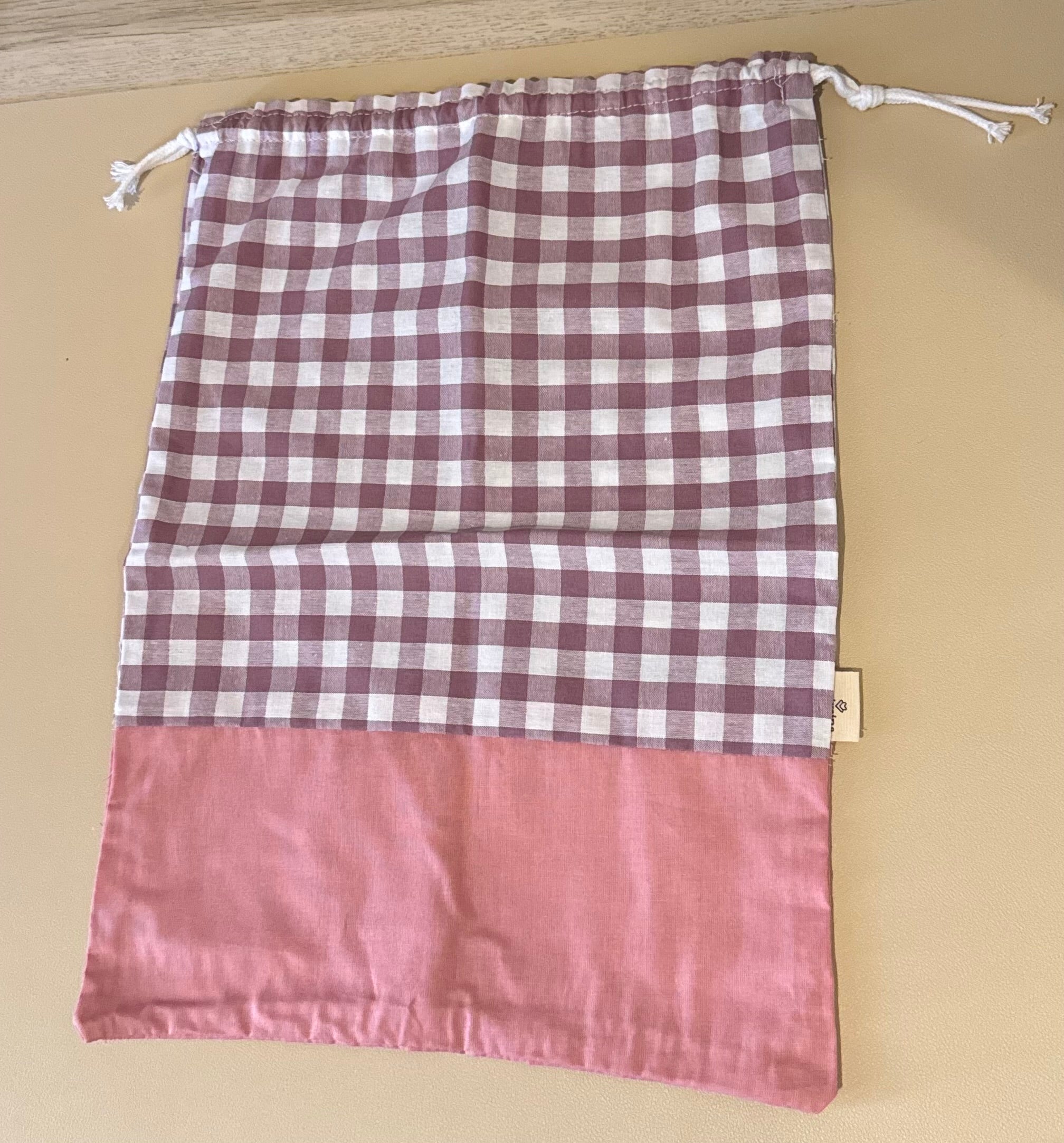 Bolsa vichy rosa para muda o merienda (35cm x 27 cm))